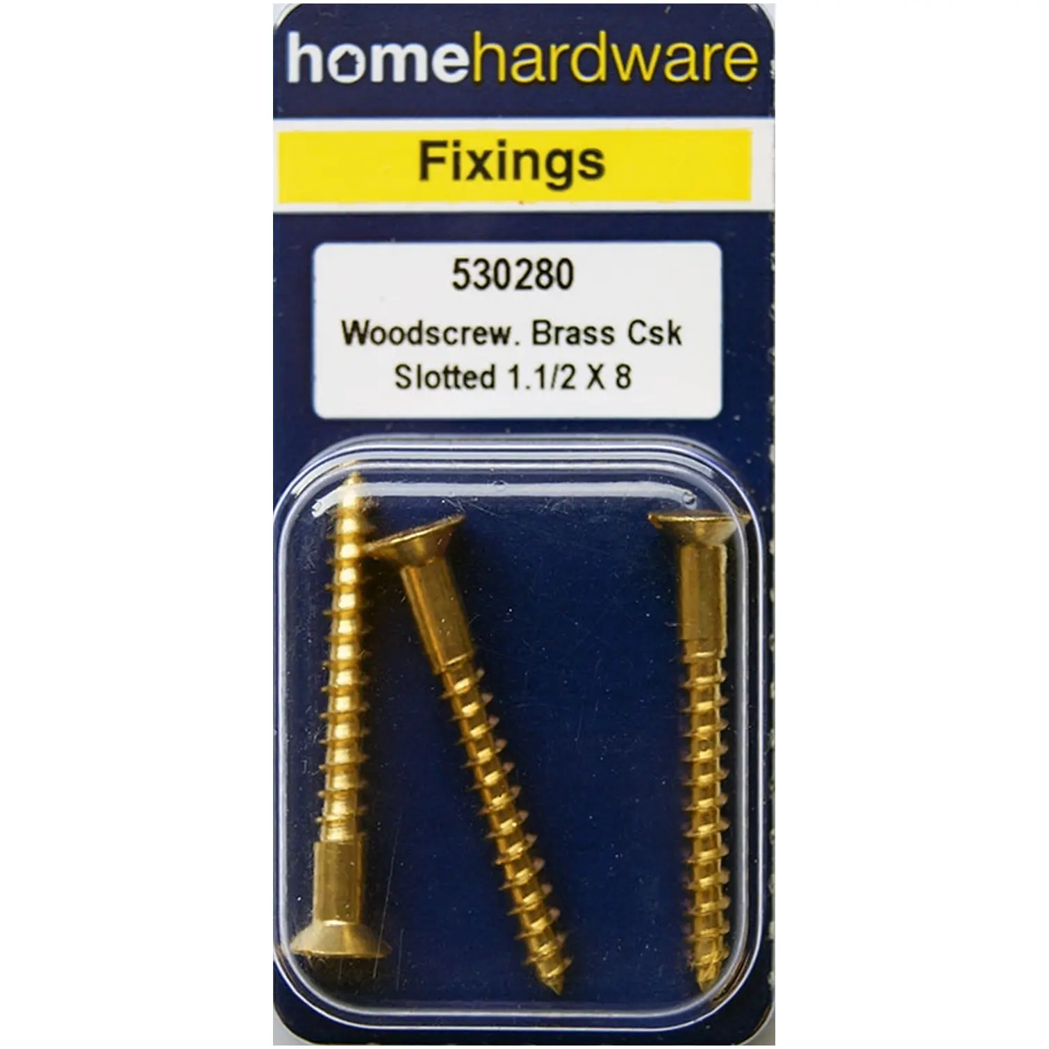 Home Hardware  Slotted CSK Woodscrews Brass 1 1/2" x 8 pack of 3
