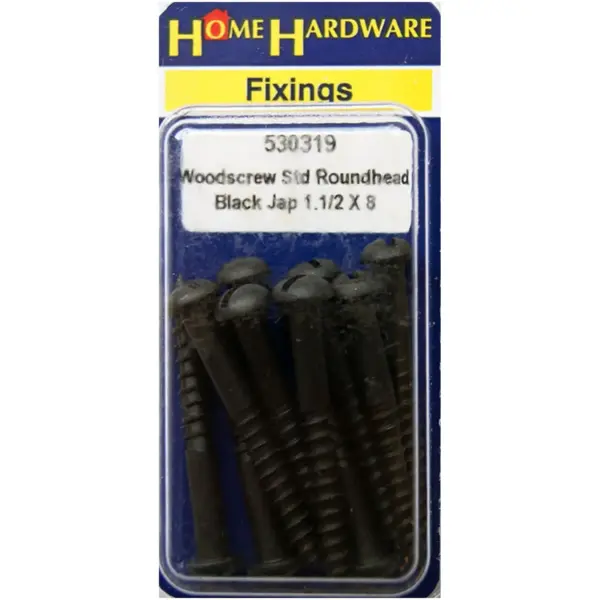 Home Hardware Round Head Woodscrews Black Japanned 1 1/2inches x Size 8 Pack of 8