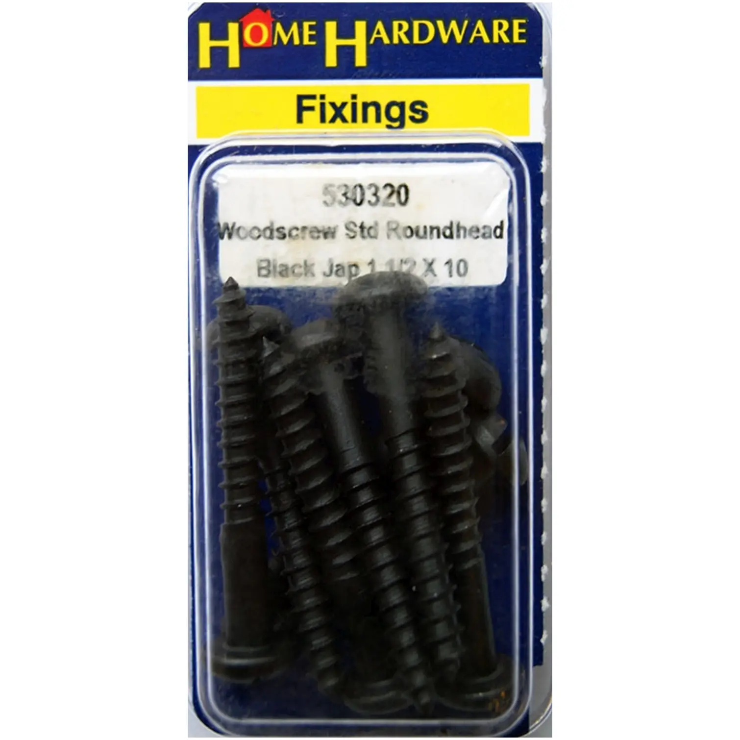 BLK0175 Home Hardware Round Head Woodscrews Black Japanned 1 1/2" x 10 pack of 6