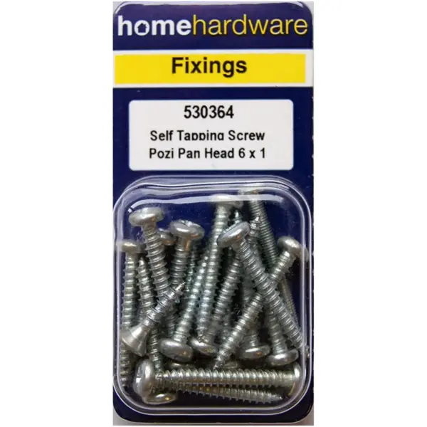 Home Hardware  Pozi Pan Head Self Tapping Screws BZP 1" x 6 pack of 17