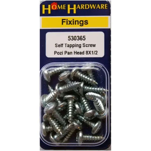 Home Hardware  Pozi Pan Head Self Tapping Screws BZP 1/2" x 8 pack of 17