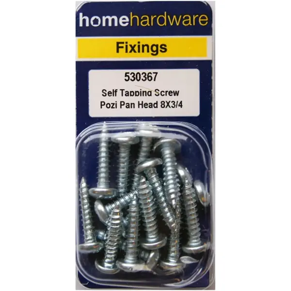 Home Hardware  Pozi Pan Head Self Tapping Screws BZP 3/4" x 8 pack of 16