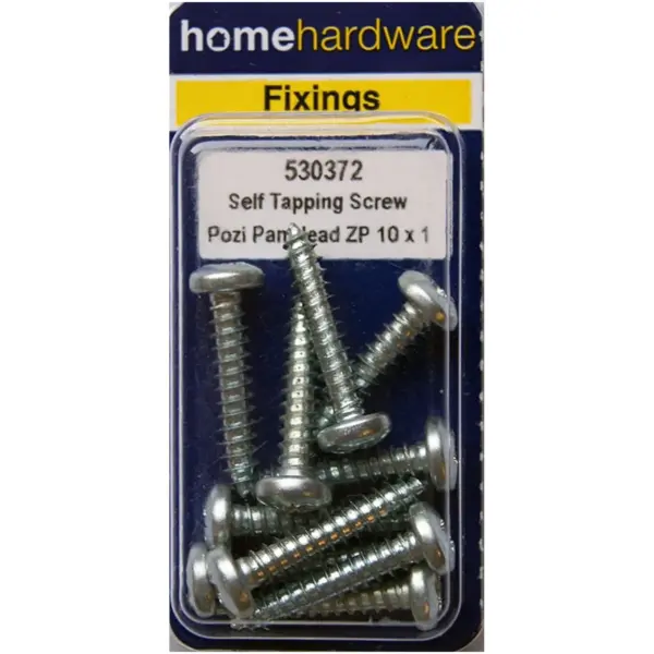 Home Hardware  Pozi Pan Head Self Tapping Screws BZP 1" x 10 pack of 9
