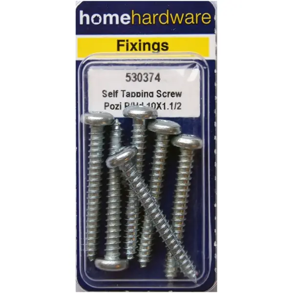 Home Hardware  Pozi Pan Head Self Tapping Screws BZP 1 1/2" x 10 pack of 6