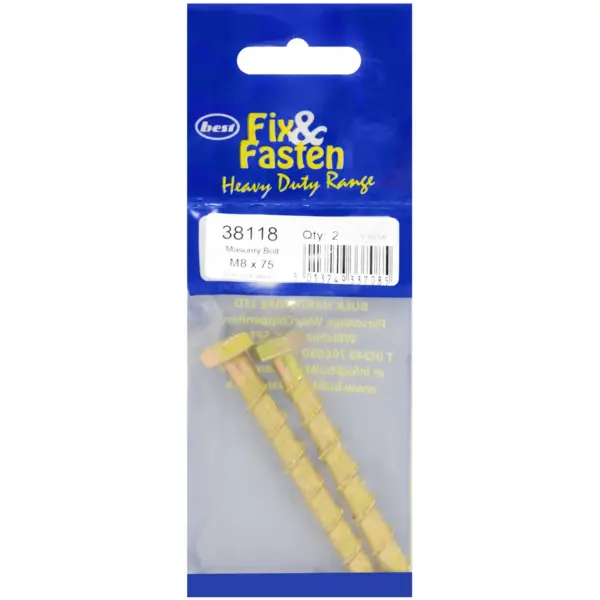 Best Hex Head Self Tapping Masonry Bolts M8x75 pack of 2