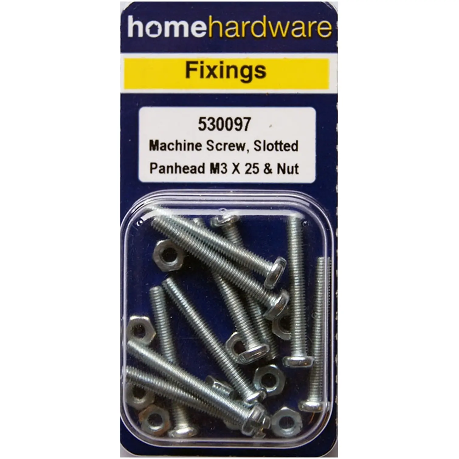 Home Hardware  Slotted Panhead Machine Screws & Nuts BZP M3x25 pack of 10