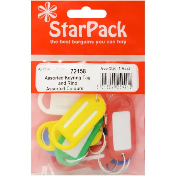 StarPack Key Ring Tags & Rings Assorted Colours pk6