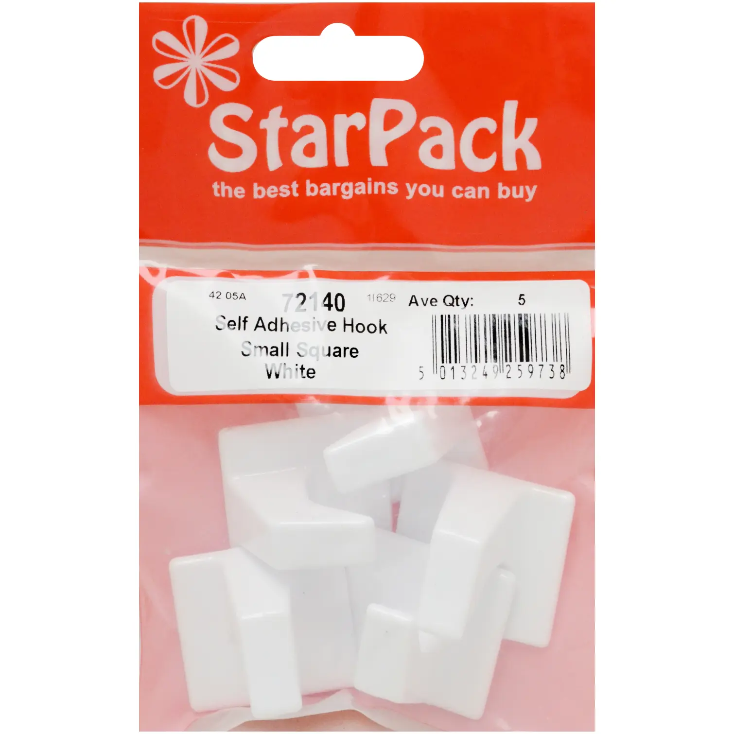Self Adhesive Small Square Hooks White - Pack of 3