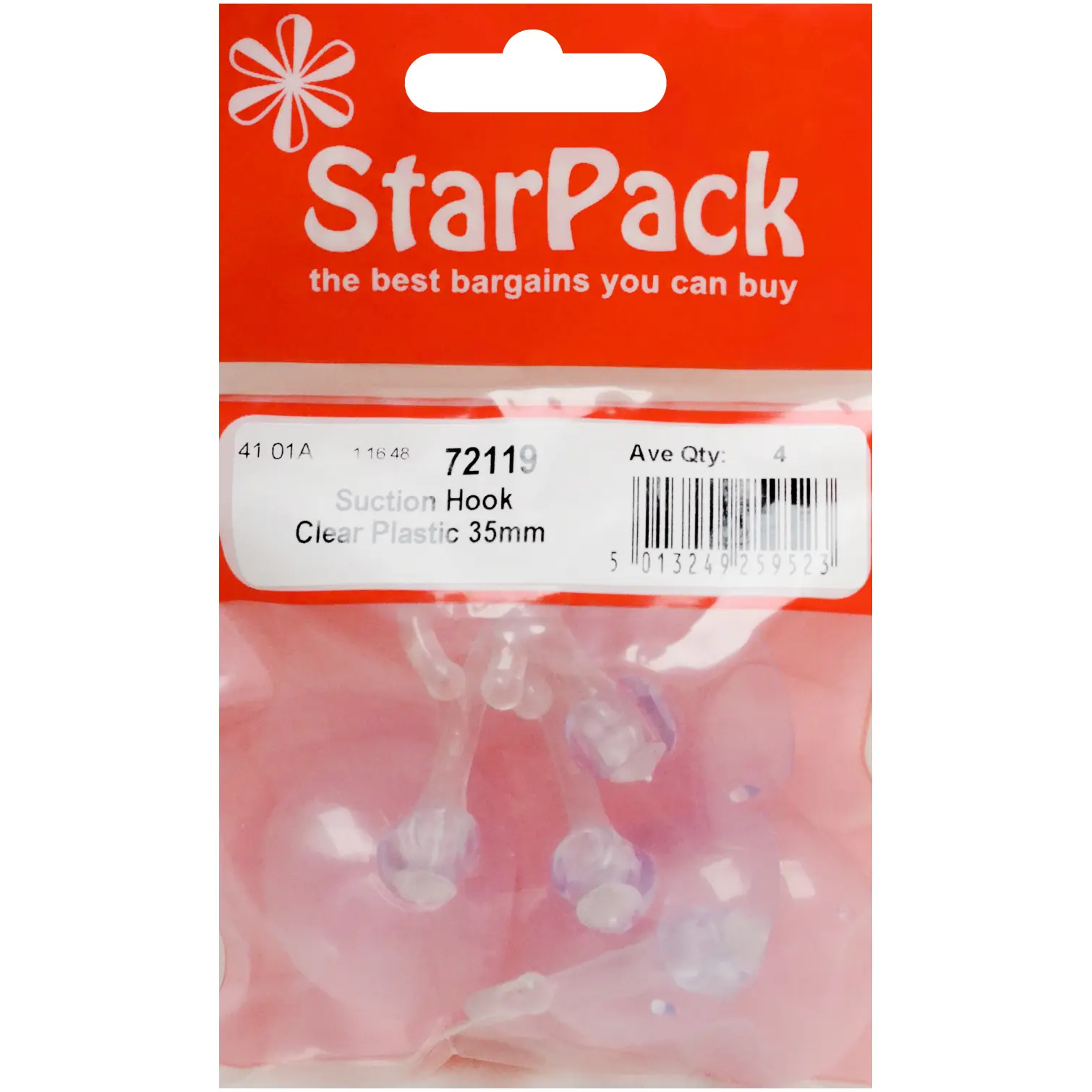 StarPack Suction Hook Clear pack of 4