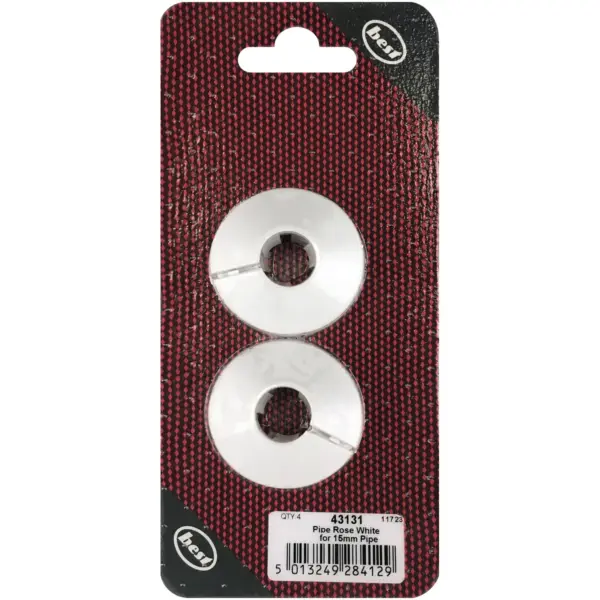 BLK0980 White Plastic Pipe Roses 15mm - Pack of 4