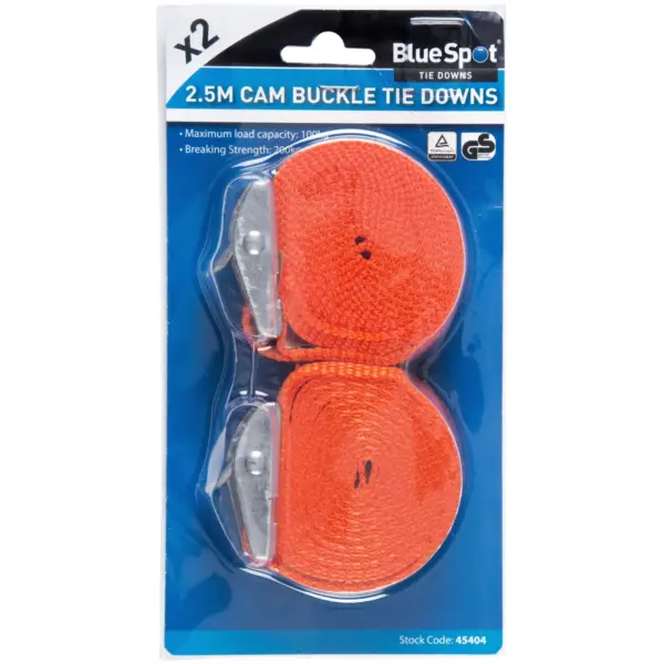 BLU0010 BlueSpot Cam Buckle Tie Downs 25mm x 2.5m - Pack of 2