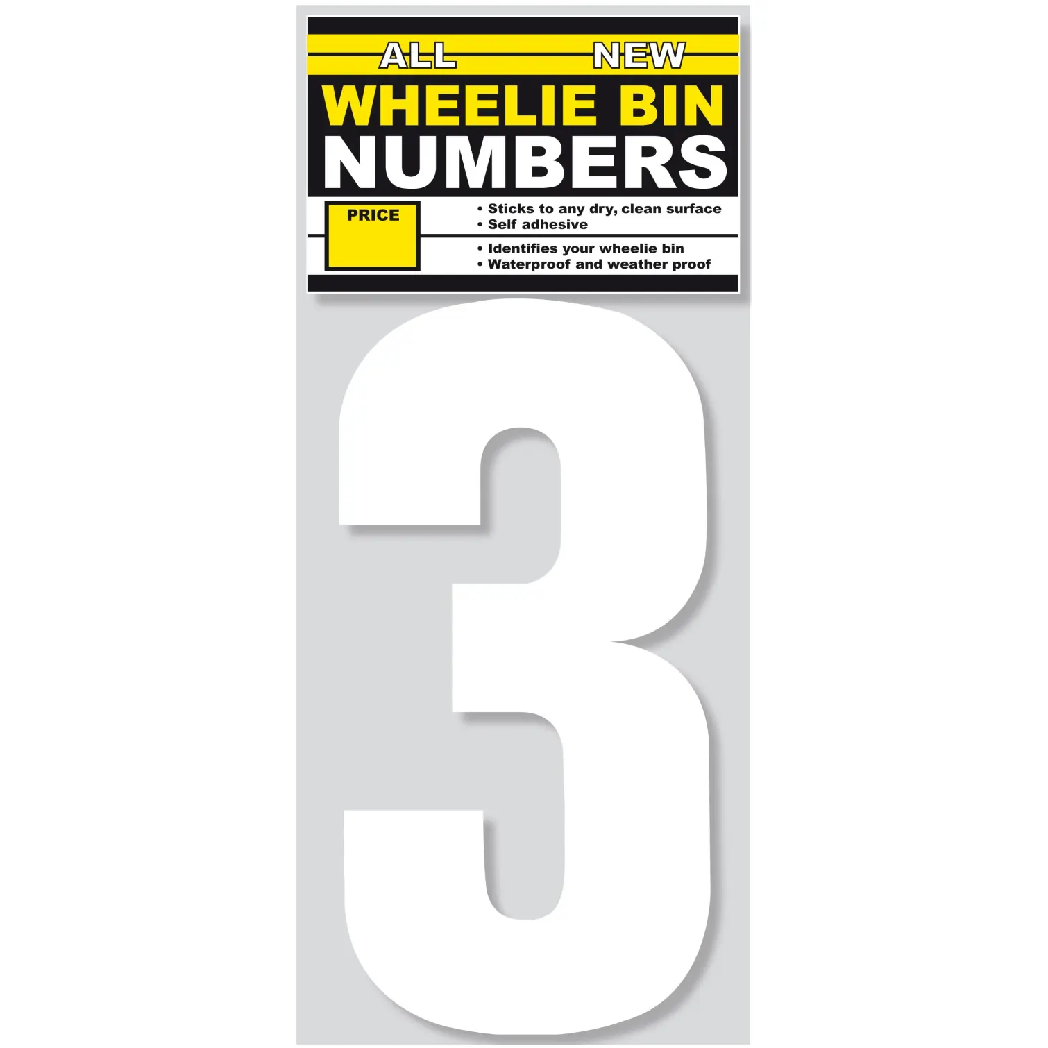 Wheelie Bin Sticker Number 3 Pack of 3