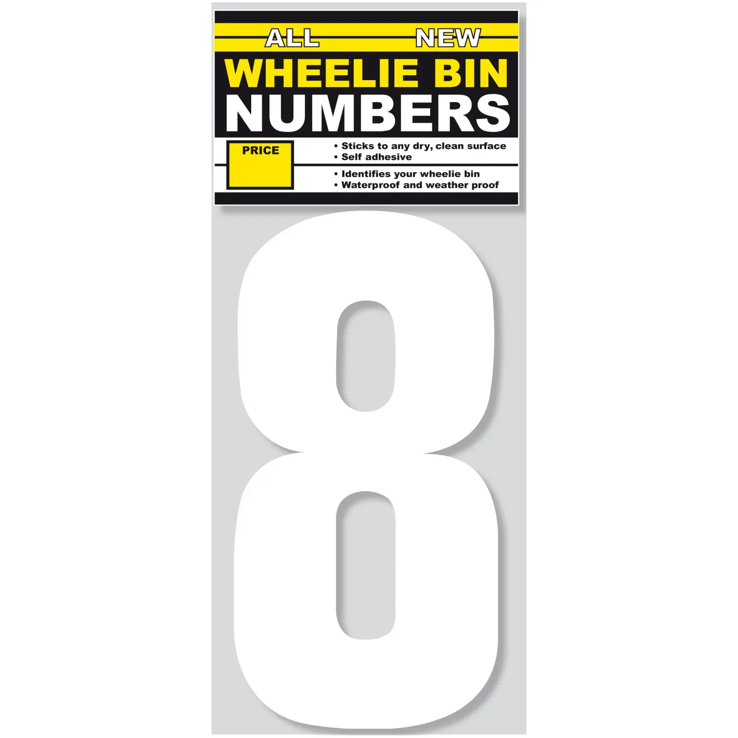 Wheelie Bin Sticker Number 8 Pack of 3