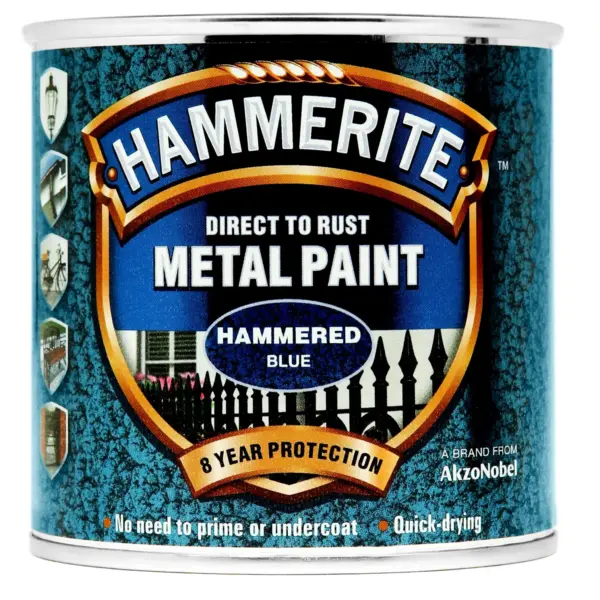 Hammerite Direct To Rust Metal Paint Hammered Blue 250ml
