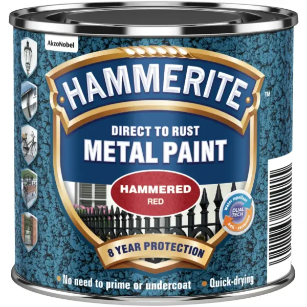 Hammerite Direct To Rust Metal Paint Hammered Red 250ml
