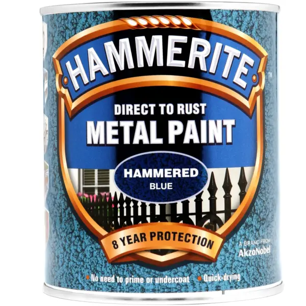 Hammerite Direct To Rust Metal Paint Hammered Blue 750ml