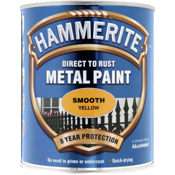 Hammerite Direct To Rust Metal Paint Smooth Yellow 750ml