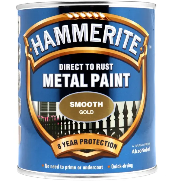 Hammerite Direct to Rust Metal Paint Smooth Gold 750ml