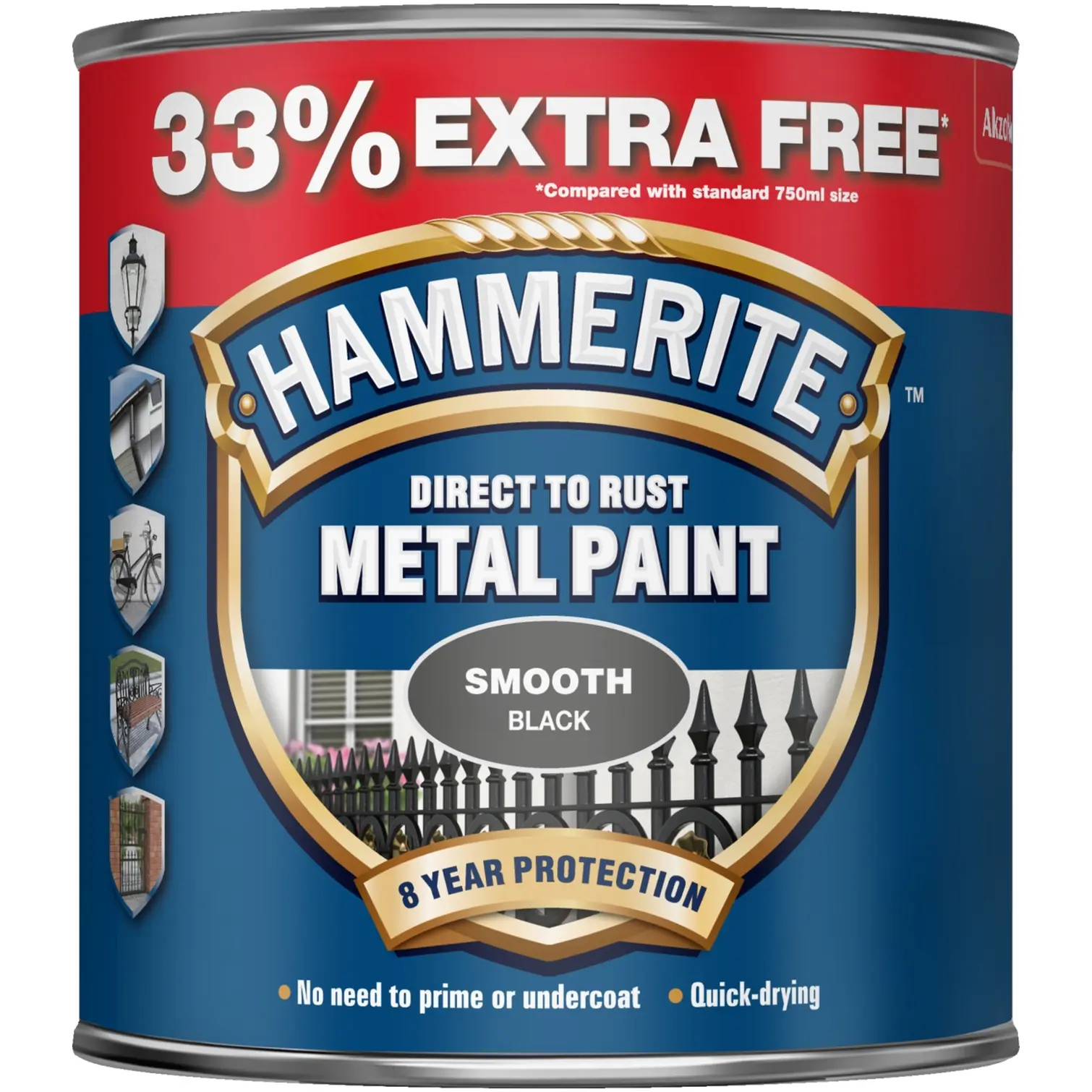 Hammerite Direct to Rust Metal Paint Smooth Black 1Ltr