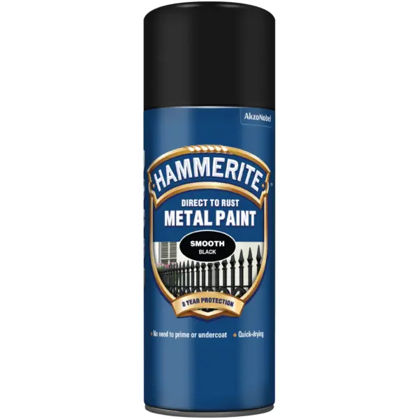 Hammerite Direct to Rust Metal Paint Smooth Black Aerosol 400ml