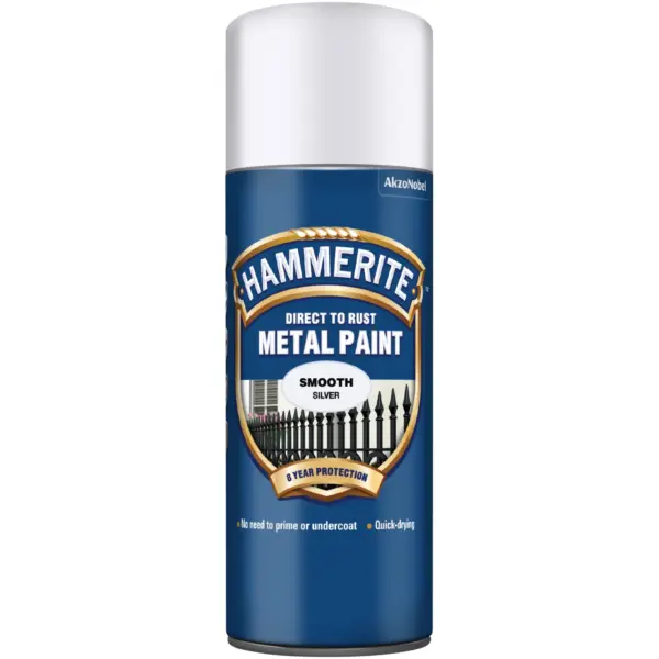 Hammerite Direct to Rust Metal Paint Smooth Silver Aerosol 400ml