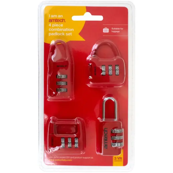 AmTech Combination Padlock Set of 4