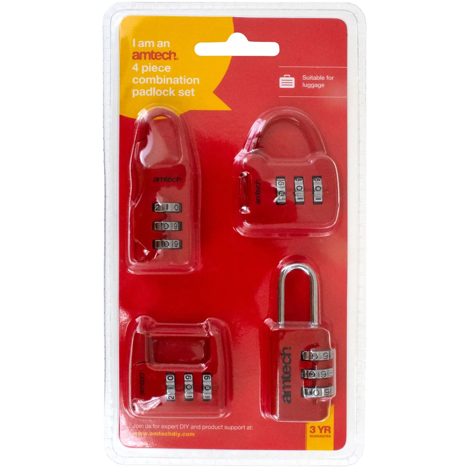 AmTech Combination Padlock Set of 4