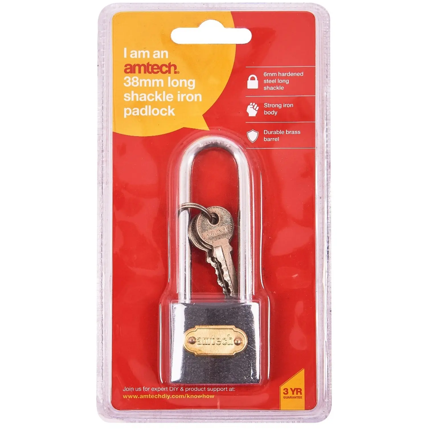 Am-Tech Long Shackle Iron Padlock 38mm