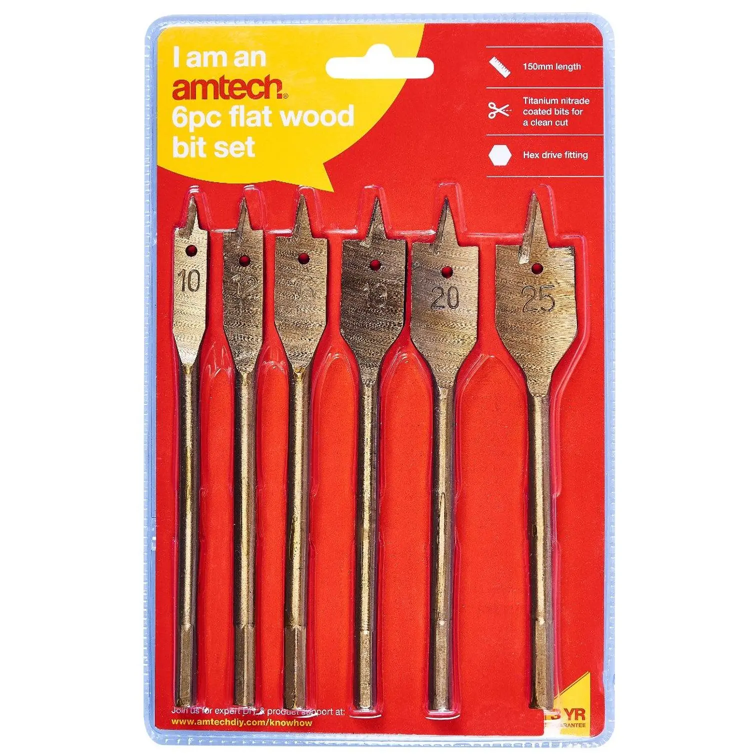 Am-Tech 6pc Flat Wood Bit Set Titanium