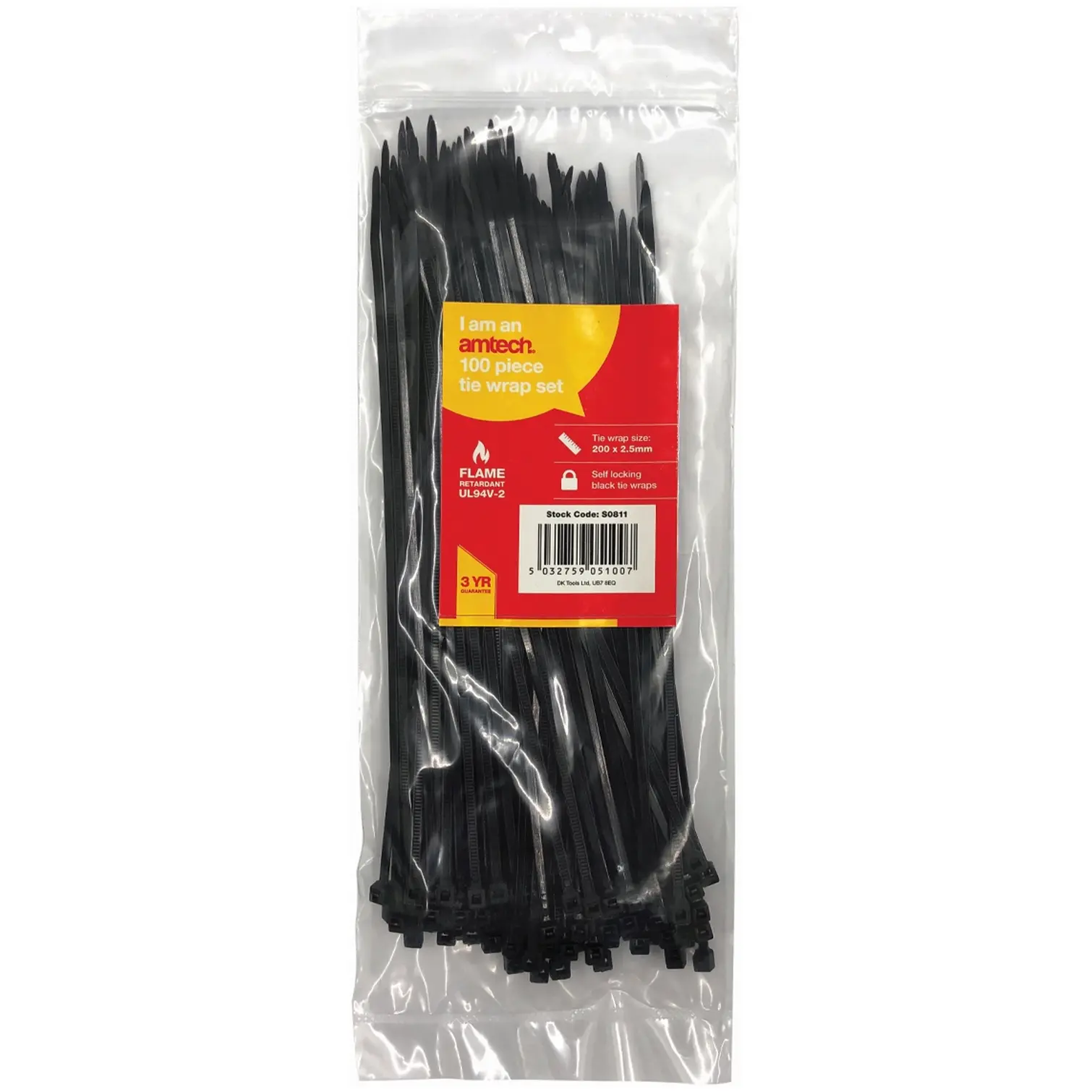 Am-Tech 2.5 X200mm Cable Ties Black  pk100