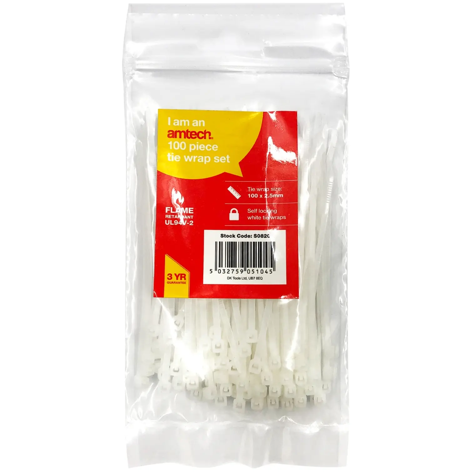 Am-Tech 2.5 X100mm Cable Ties White pk100