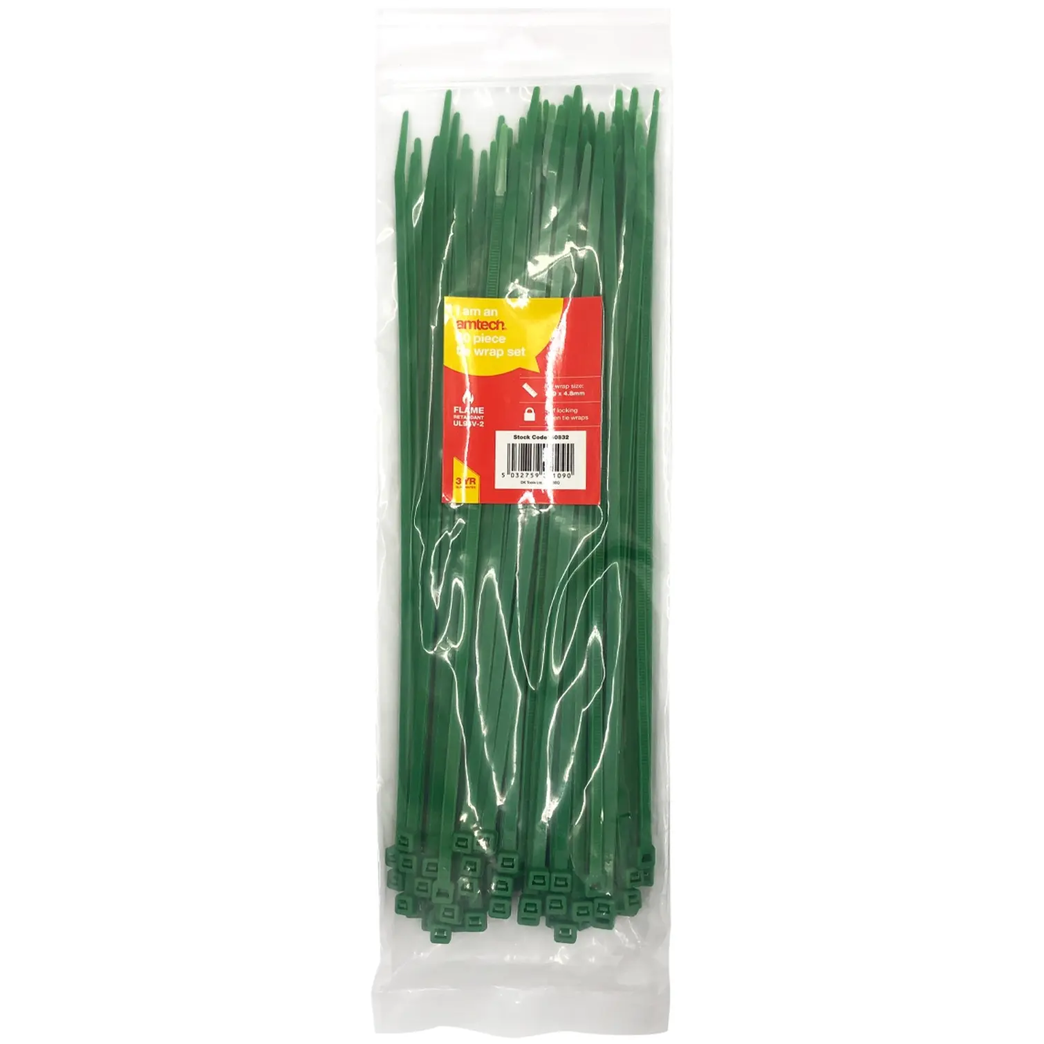 Am-Tech 300x4.8mm Cable Ties Green pk60