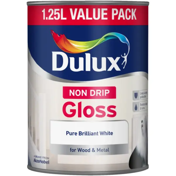 DUL0059 Dulux Non Drip Gloss Pure Brilliant White 1.25 Litre
