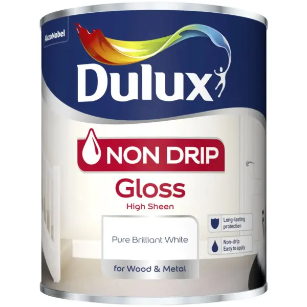 DUL0082 Dulux Non Drip Gloss Pure Brilliant White 750ml