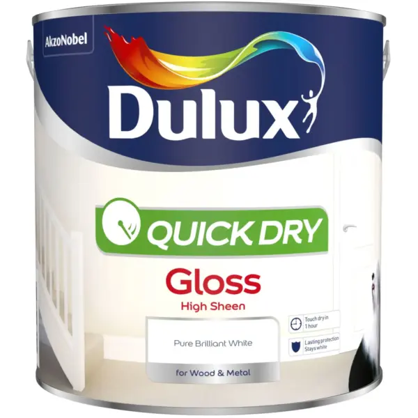 DUL0087 Dulux Quick Dry Water Based Gloss Pure Brilliant White 2.5L