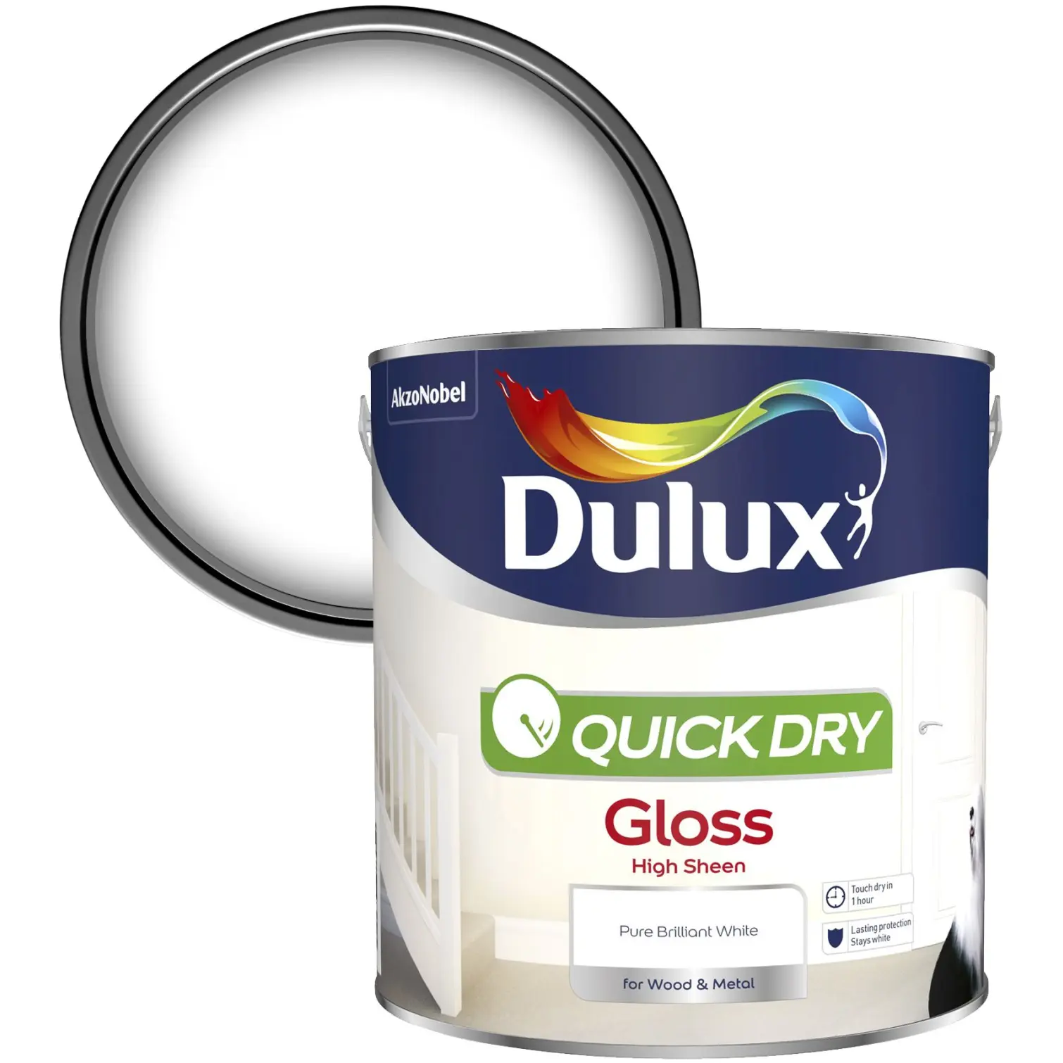 DUL0087_1 Dulux Quick Dry Water Based Gloss Pure Brilliant White 2.5L