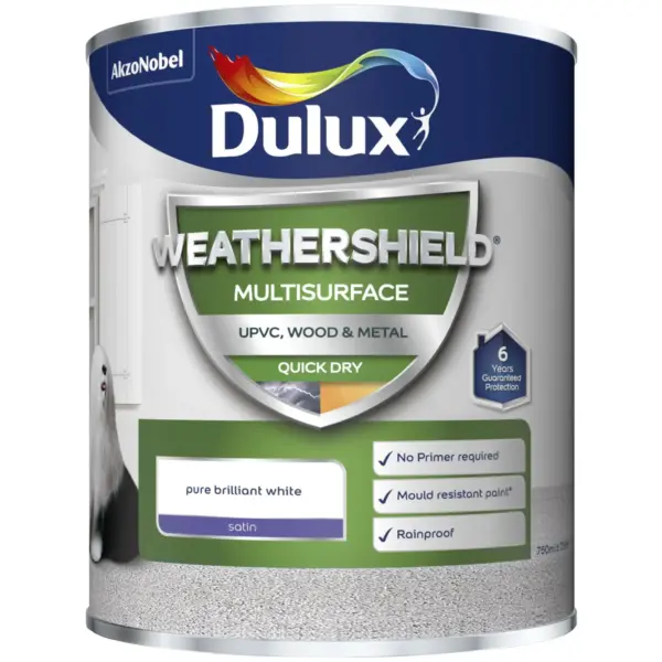 DUL0130 Dulux Weathershield Multi Surface Paint White 750ml