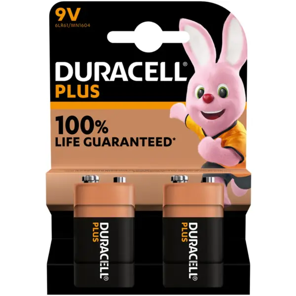 DUR0008 Duracell Plus PP3 9V Batteries pk2