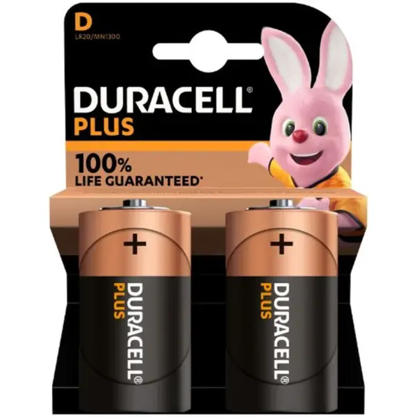 DUR0064 Duracell Plus D Batteries pk2