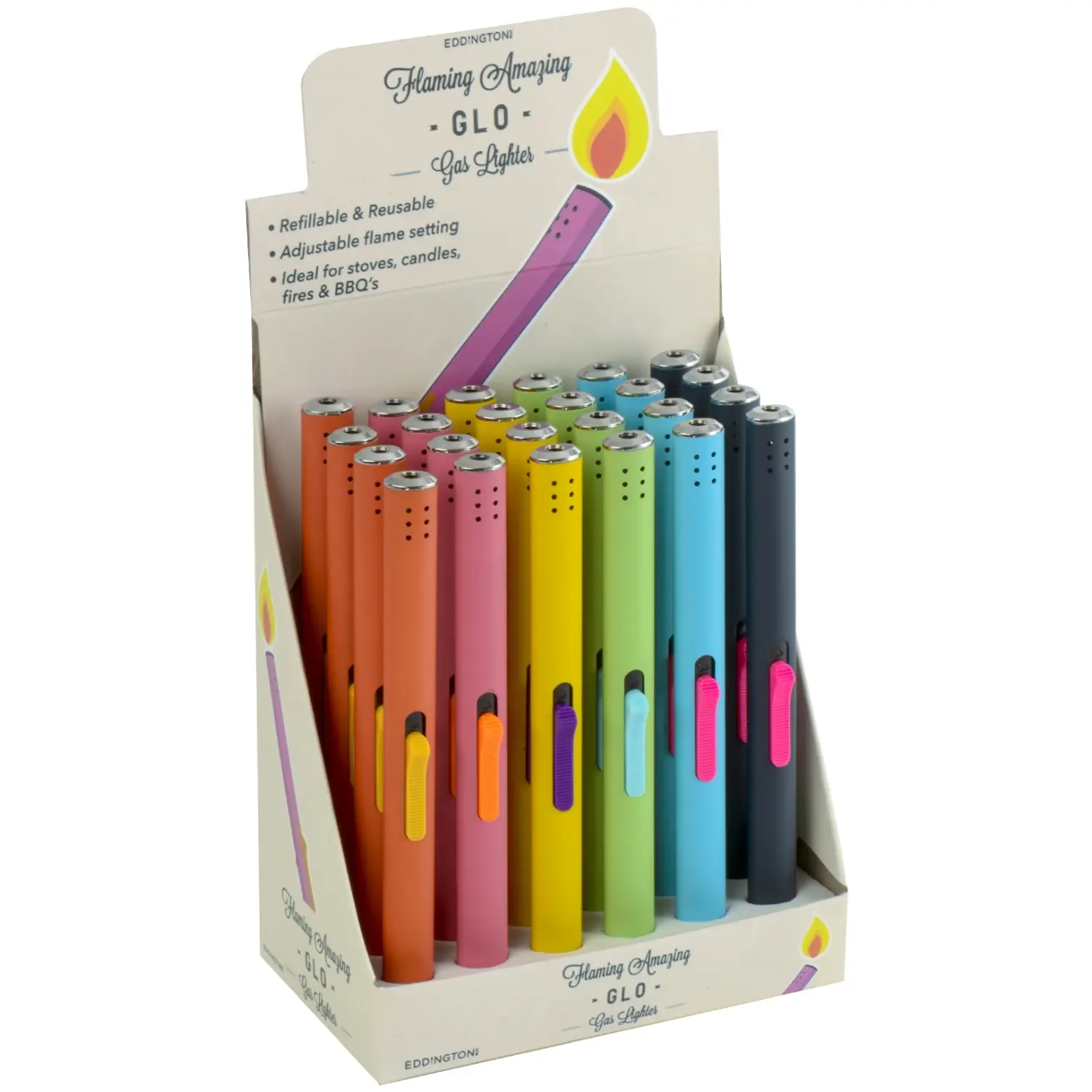EDG0065 Eddingtons Flaming Amazing Gas Lighter 18cm Assorted Colours