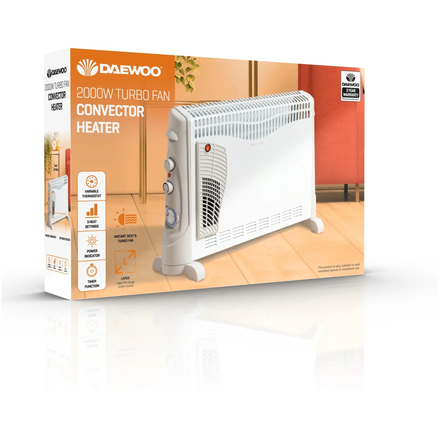 Daewoo Convector Heater With Timer and 3 Heat Settings