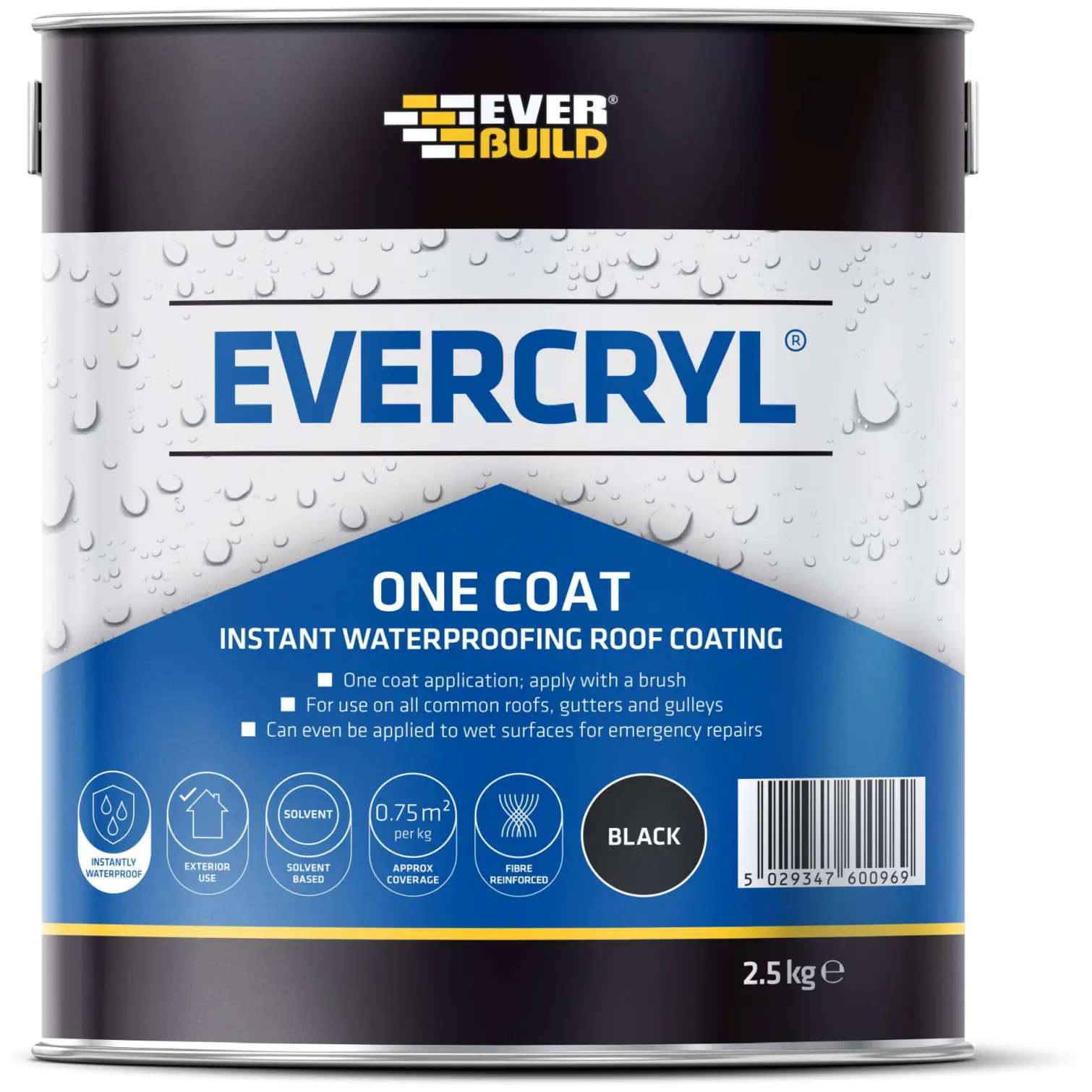 Everbuild Evercryl One Coat Roof Coating Black 2.5 Litre