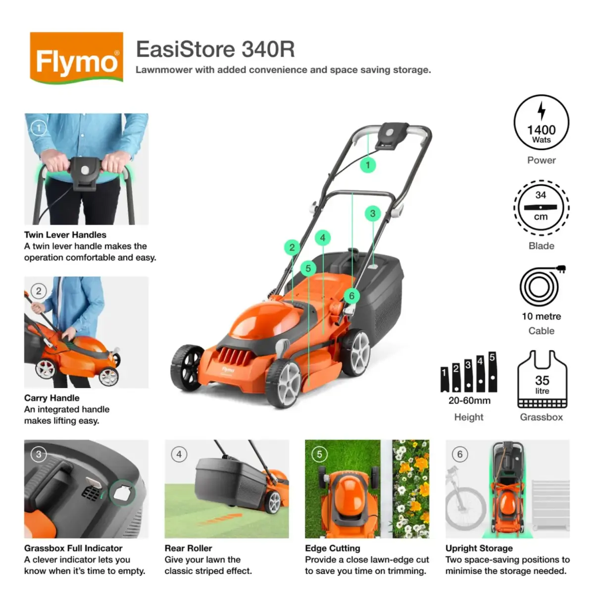 Flymo EasiStore 340R Corded Rotary Lawn Mower