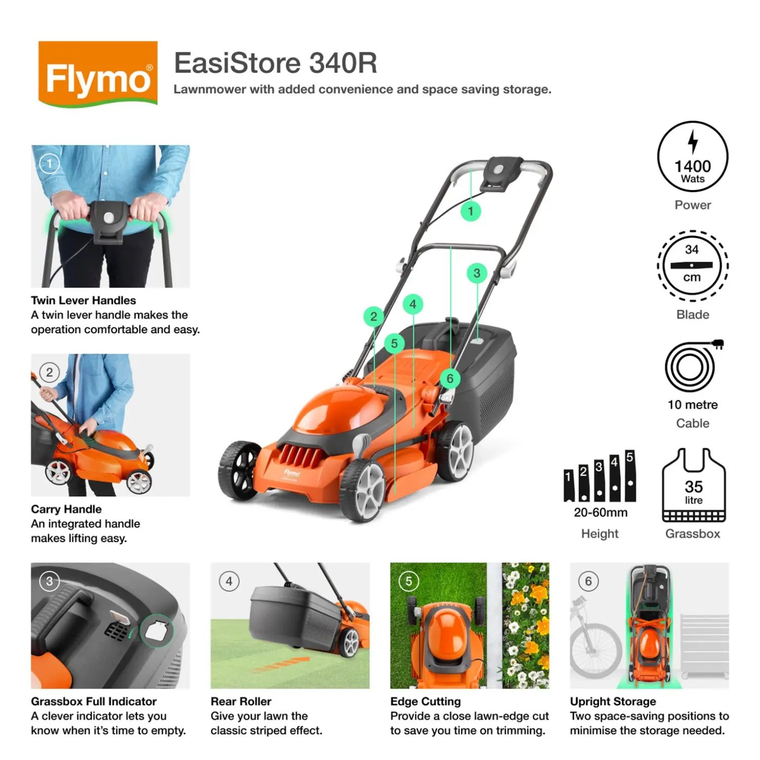 Flymo EasiStore 340R Corded Rotary Lawn Mower