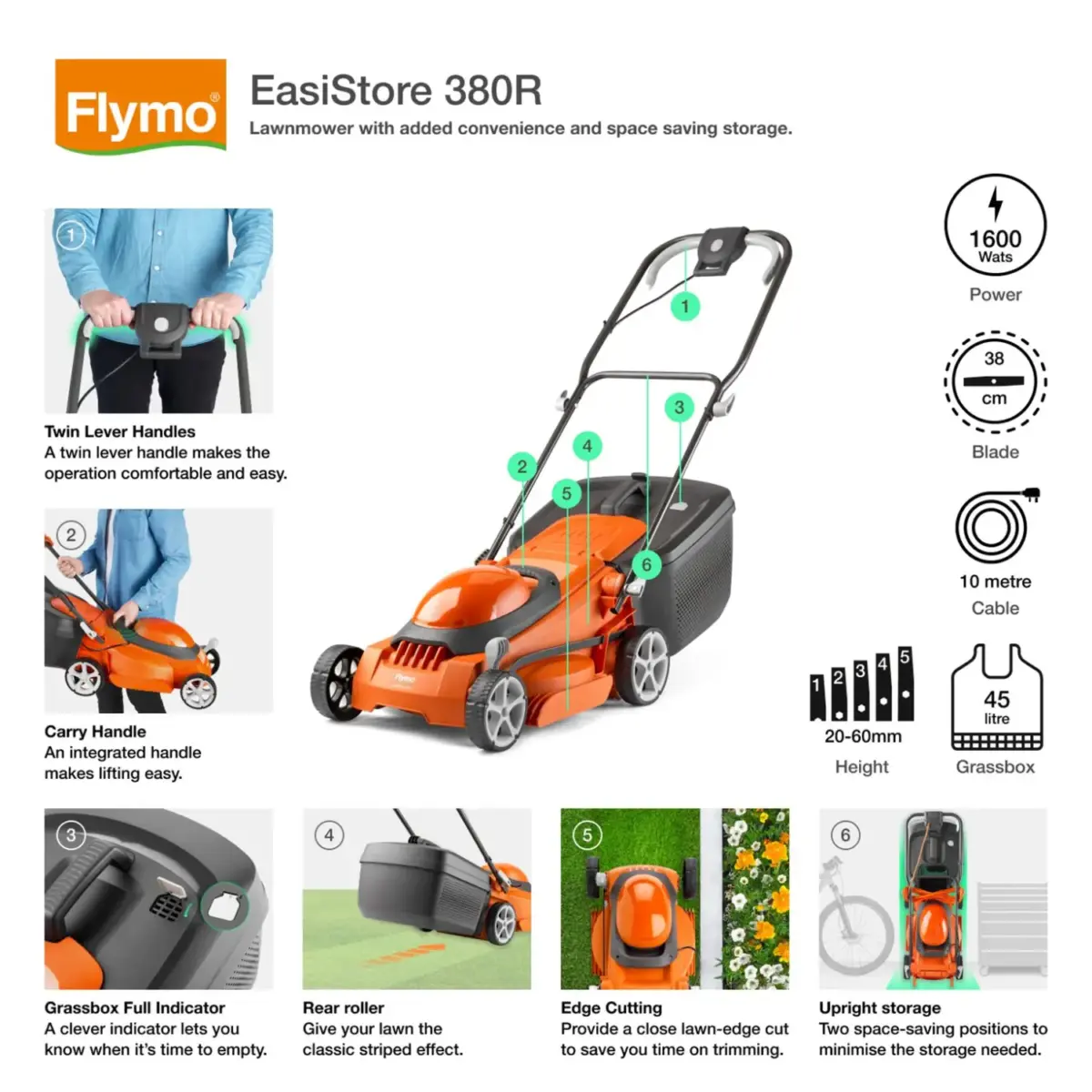 Flymo EasiStore 380R Corded Rotary Lawn Mower