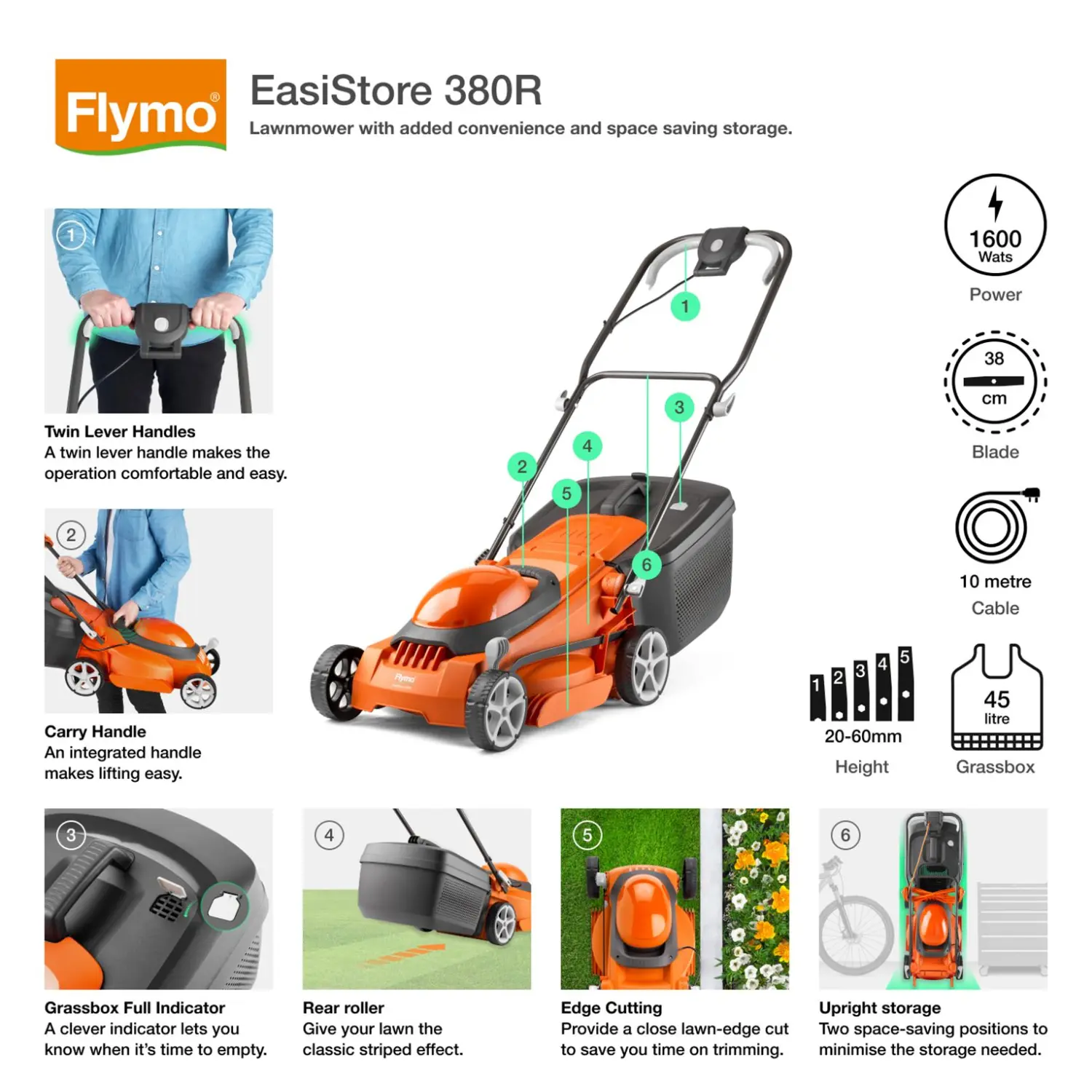 Flymo EasiStore 380R Corded Rotary Lawn Mower