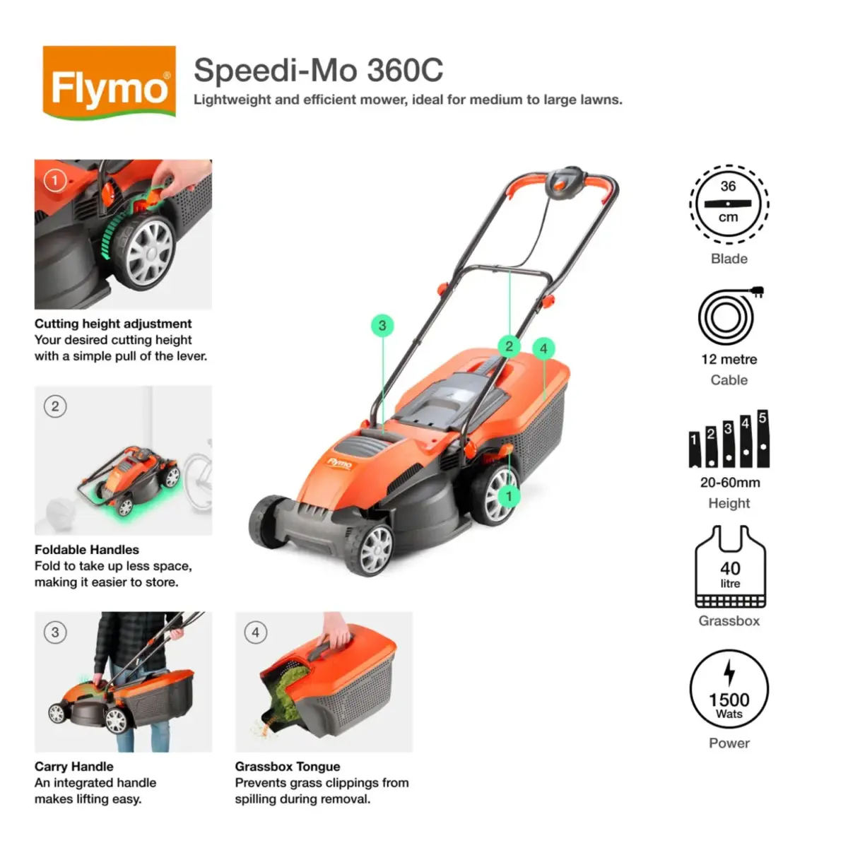 FLY0089_1 Flymo SpeediMo 360 Corded Rotary Lawn Mower