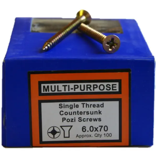 Countersink Pozidrive Screws Zinc Yellow Passivated 6mm x 70mm Box of 100