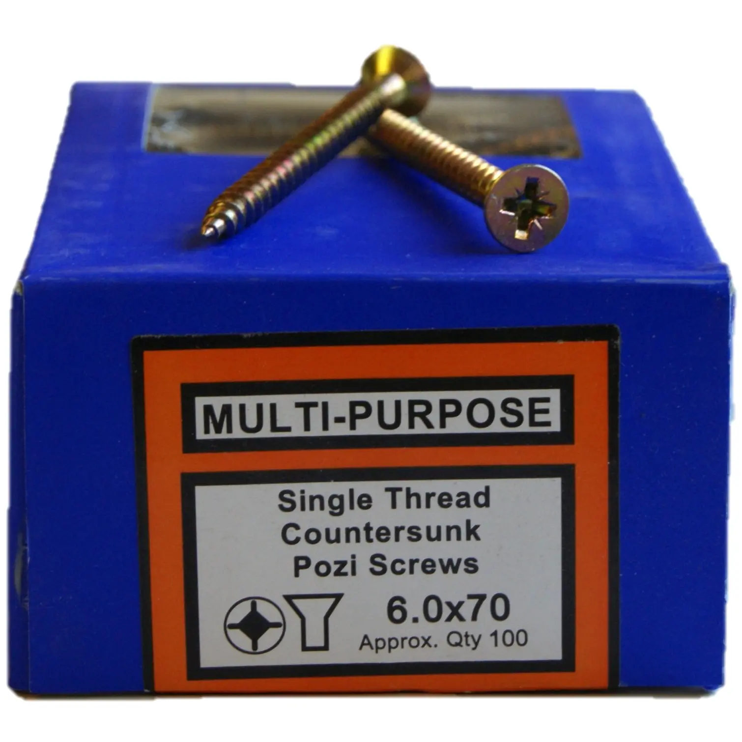 Countersink Pozidrive Screws Zinc Yellow Passivated 6mm x 70mm Box of 100