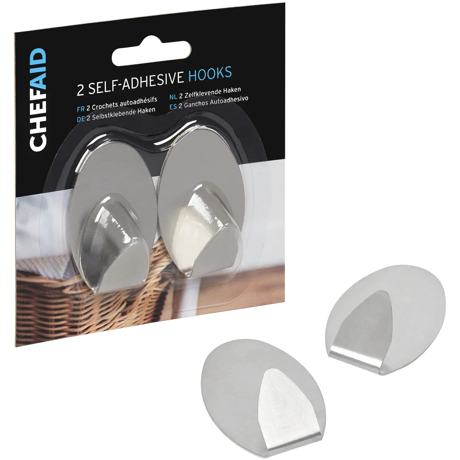 Chef Aid Medium Stainless Steel Self Stick Oval Hooks 2 Pack